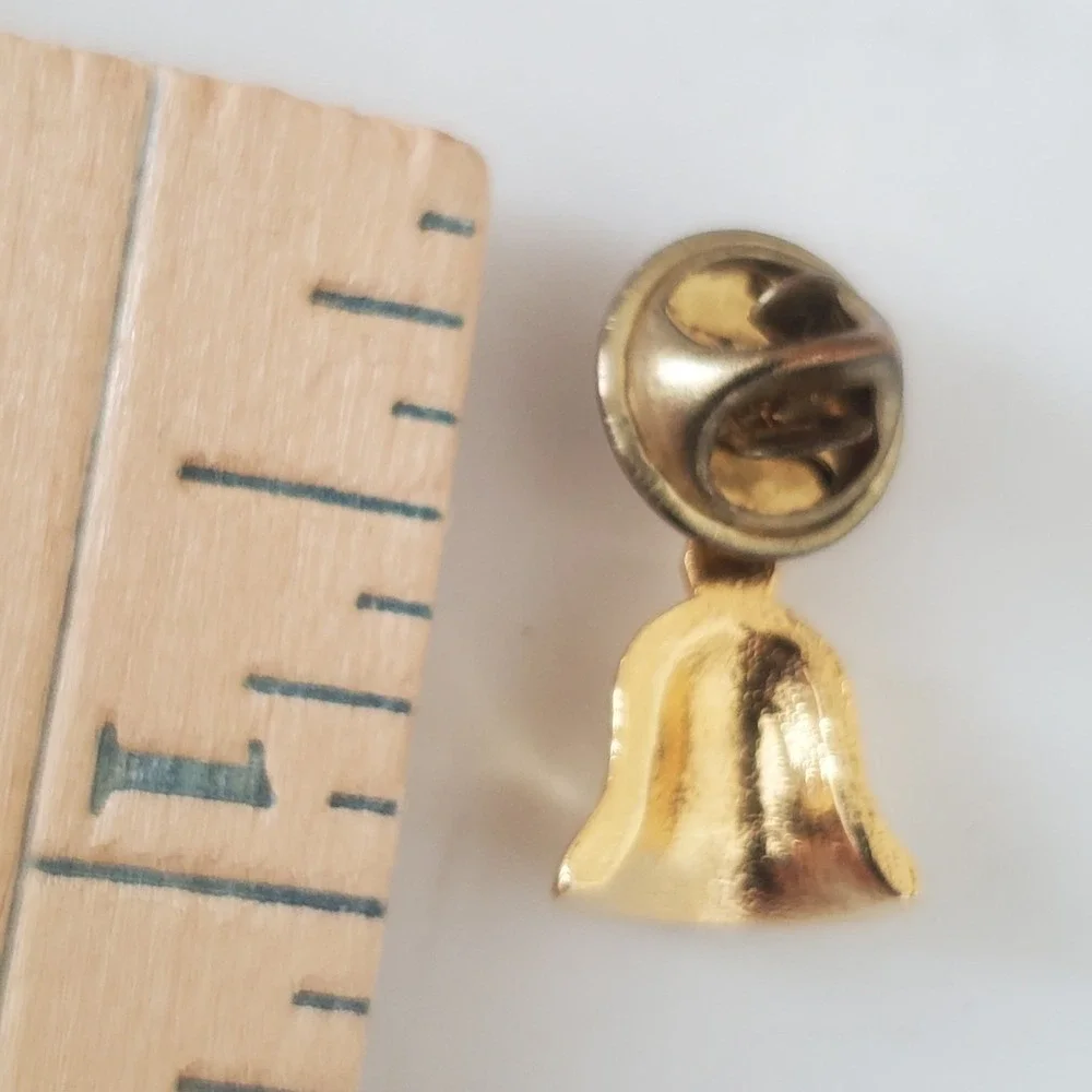 Lot of 3 Gold Tone Bell & Pan Lapel Pins Brooches Collectible Jewelry